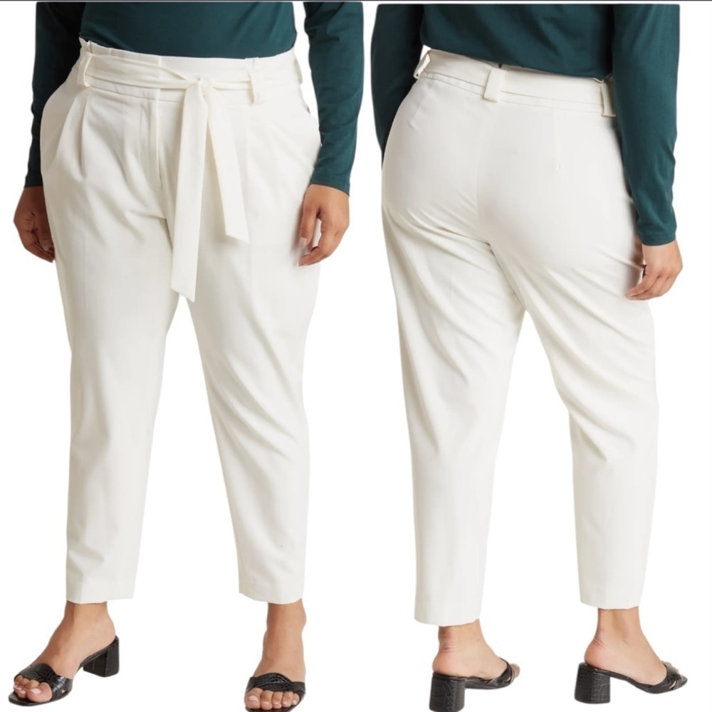 NWT Calvin Klein Tie Waist Ankle Crop Paperbag White Pants Sz 14